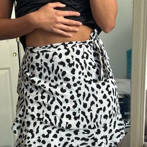 Black and White Leopard Print Wrap Skirt